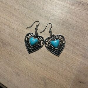 Heart Dangle Earrings with Turquoise Stone Unknown Brand